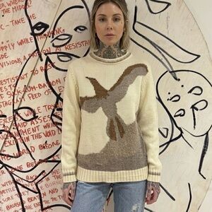 Vintage 80s St Raphael Chunky Knit Bird Sweater